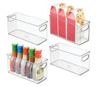 iDesign Lot de 4 petits bacs de rangement empilables en plastique recy vec poignées intégrées pour l’organisation de la cuisine, du réfrigérateur, du congélateur et du garde-manger - Transparent