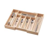 iDesign organiseur de tiroir pour la cuisine, range-couverts en paulownia pour les tiroirs ou placards de cuisine, rangement de tiroir en bois pour couverts et accessoires, beige