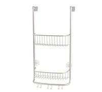 iDesign panier de rangement à suspendre, petit valet de douche en métal avec 2 paniers et 3 crochets doubles, panier de bain pour cabine de douche, argenté