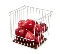 iDesign panier métal avec poignées, panier de rangement avec ouverture frontale, boîte rangement cuisine garde-manger en métal et bois d'acacia, blanc et couleur nature