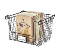 iDesign Panier Rangement, Caisse de Rangement XL en Métal pour Salle de Bain, Cuisine, Rangement Maquillage Empilable à Poignées pour Cosmétiques et Autres, Noir