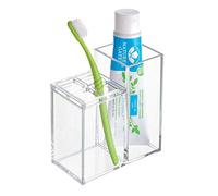 iDesign porte brosse à dent, rangement salle de bain en plastique pour 4 brosses à dents et dentifrice, support brosse à dents pratique pour le lavabo ou le placard, transparent