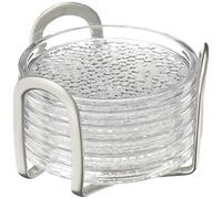 iDesign Rain Élégant Set de Sous Verre, dessous de Verre design Plastique Avec Support Acier Inoxydable, Lot de 6 Sous Verre, Transparent/Argenté