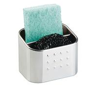iDesign rangement cuisine pour éponge, petit porte éponge en acier à 2 compartiments, accessoire cuisine pour éponge, grattoir vaisselle ou savon, argenté mat