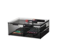 iDesign rangement maquillage, boîte de rangement avec 3 tiroirs collection exclusive Sarah Tanno, petit makeup organizer en plastique pour maquillage et accessoires, gris