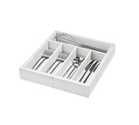 iDesign séparateur tiroirs réglable pour la Cuisine, Rangement Couverts réglable en Bois de Paulownia, Organisateur tiroir pour Couverts et ustensiles de Cuisine, Blanc