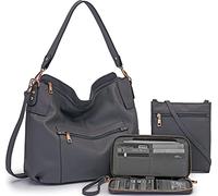 Idesort Ensemble grand sac à bandoulière, sac à main et portefeuille pour femme, Large