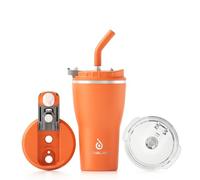 Ideus Gobelet isotherme 14 oz (420 ml), tasse à café à double paroi en acier inoxydable avec couvercle anti-fuite et paille, convient pour les boissons chaudes et froides (orange)