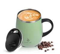 Ideus Tasse à café et à thé à double paroi en acier inoxydable avec poignée antidérapante et couvercle modulaire coulissant de grande capacité - 470 ml - Vert herbe