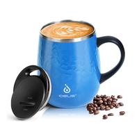 Ideus Tasse à café isotherme de 473 ml avec poignée et couvercle (bleu léopard)