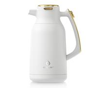 IDEUS Thermos de 2 l - En acier inoxydable - Double paroi - Isolation sous vide - Pour café - Sans BPA - Blanc et doré