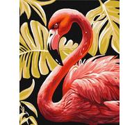 IDEYKA Flamant rose élégant avec couleurs métalliques extra - Peinture par numéros pour adultes, peinture acrylique simple par numéro, peinture par numéro, adultes avec cadre, bricolage comme cadeau,
