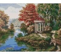 Ideyka Peinture au diamant d'une gloriette au bord de la rivière 40x50cm - 1 set