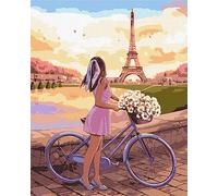 IDEYKA Peinture par numéros Romantique à Paris Kira Corporal 40 x 50 Ukraine avec cadre en bois, Loisirs Créatifs Adultes