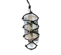 Idezek Collier en Quartz Clair, Cristaux Bruts Faits à la Main Quartz Blanc Fluorite à Double Pointe, Pendentif en Pierre Reiki Chakra avec Cor