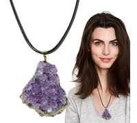 Idezek Collier en Violet | Pendentif améthyste en Pierre Brute Naturelle - Femmes Hommes Saint Valentin Anniversaire Énergie Bijoux Cadeaux