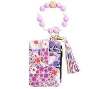 Idezek Portefeuille Porte-Cartes à Fleurs,Portefeuille à Fleurs - Petit Portefeuille Mince avec Porte-Carte de crédit,Sac d'identité en Faux Cuir à Bords pliés, Porte-clés, Bracelet, Porte-Carte