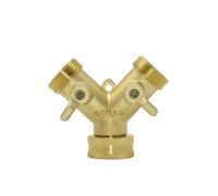 IDGTTLDF 1Pcs Brass Female 3/4" to 2-Way Tap 5/8" Nipple Water Splitter 3/4" Male Y Garden Tap Quick Connector Irrigation Valve(A)