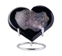 IDGTTLDF Black Agate Heart Shaped Geode Crystal with Druzy, Decor, Stone, Gift for Spiritual Practice(A,100 200g)