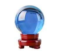 IDGTTLDF Blue Crystal Sphere Ball with Wooden Display Stand,4cm