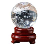 IDGTTLDF Clear Quartz Crystal Ball,White Sphere with Stand Home Decor Prosperous Love Invite Wealth + Pedestal,14cm