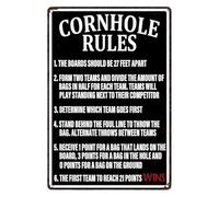 IDGTTLDF Cornhole Game Rules Metal Sign Vintage Boards 27 Feet Apart Wall-Art for Backyard Bar Garage Man Cave Decor 8 X 12 inch