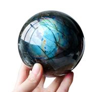 IDGTTLDF Crystal Ball, Labradorite Ornaments, Gray Moonstone Rough Stone Polished Seven-Star Array Feng Shui Home,65mm