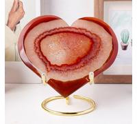 IDGTTLDF Crystal Red Agate Geode Cluster Heart-Shaped Raw Stone Polished Desktop Three-Dimensional Viewing Ornaments for Home, Office,400~500g