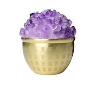 IDGTTLDF Feng Shui Brass Bowl, Crystal Cluster Stones,Golden Prayer for Prosperity & Luck, Home Office Desk Decoration,A