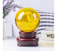 IDGTTLDF Multi Color Transparent Crystal Ball Ornaments Home Decorations Paperweight Feng Shui Base,Yellow,40mm