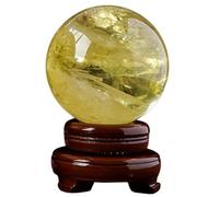 IDGTTLDF Polished Crystal Sphere Citrine Gemstone Ball Sculpture Figurine Pocket for, Decoration, Balancing with Wood Stand,90mm