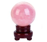 IDGTTLDF Rose Quartz Crystal Sphere Ball Ornament with Wood Stand for Decoration, Scrying Mirror, Feng Shui,80mm