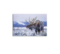 IDGTTLDF Rustic Wildlife Wall Art: Elk & Moose Canvas Print, Unframed Nature Poster for Man Cave, Office, Lodge Decor Unframed,16x24inch(40x60cm)
