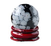 IDGTTLDF Snowflake Obsidian Ball Polished Stone Crystal Sphere Sculpture Figurine with Stand Home Decorative Crystals, 65~70mm