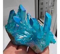 IDGTTLDF Stone Sky Blue Flame Quartz Crystal Ring Cluster Aquarium Wedding Decor(80-100g)