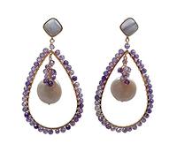 IDGTTLDF Teardrop Round Amethyst Gold filled plated White Coin Pearl Purple Blue Lace Agates Earrings