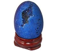 IDGTTLDF Titanium Coated Agate Geode Crystal Sphere Ball with Wooden Stand, Rainbow Druzy Quartz Stone Gift Ornament,Dark blue-40mmx30mm