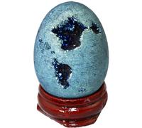 IDGTTLDF Titanium Coated Agate Geode Crystal Sphere Ball with Wooden Stand, Rainbow Druzy Quartz Stone Gift Ornament,Light blue-40mmx30mm