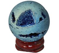 IDGTTLDF Titanium Coated Agate Geode Crystal Sphere Ball with Wooden Stand, Rainbow Quartz Stone Gift Ornament,Light blue-40mm