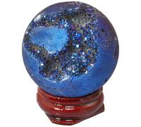 IDGTTLDF Titanium Coated Agate Geode Crystal Sphere Ball with Wooden Stand, Rainbow Quartz Stone Gift Ornament,Dark blue-40mm