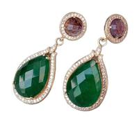 IDGTTLDF Valentine's Day gift Green Jade Teardrop Crystal pave Stud Earrings Ethnic Style For Women