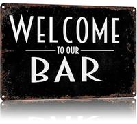 IDGTTLDF Vintage Welcome to Our Bar Sign Metal Tin Funny Rustic Wall Decor for Home Bar Man Cave Garage Bar Gift for Him 8 X 12 inch