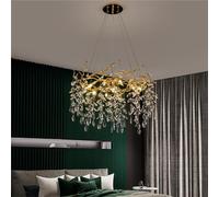 IDHBGJD Branche d'arbre Moderne Lustre en Cristal de Luxe Or Goutte de Pluie Pendentif éclairage lustres Ronds contemporains pour Salle à Manger Cuisine Chambre Salon Dia60cm