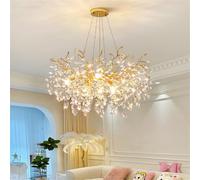 IDHBGJD Branches d'arbre en Cristal de Luxe lustres Moderne Goutte de Pluie Pendentif en Cristal luminaire plafonnier Suspendu pour Salle à Manger Chambre Salon entrée Ronde D80 cm