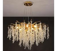 IDHBGJD Branches d'arbre en Cristal Moderne lustres Or Luxe Lustre Goutte de Pluie Pendentif luminaire Gland Plafond Suspension pour Salle à Manger Chambre Salon entrée Ronde D100 cm