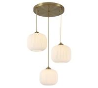 IDHBGJD Éclairage Grand Lustre à 3 lumières en Forme de Globe doré pour îlot de Cuisine en Verre nervuré Blanc - Lustre en Laiton Antique pour Salle à Manger