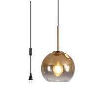 IDHBGJD Éclairage Lampes suspendues Modernes Îlot de Cuisine du Milieu du siècle à Brancher Lampe Suspendue en Verre avec Cordon Globe doré Lampe Suspendue Plafonniers de Chambre à Coucher Branchez