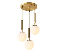 IDHBGJD Éclairage Suspension à 3 lumières en Forme de Globe doré du Milieu du siècle, Grand Lustre en Verre Blanc Lait, Suspension de Cuisine Moderne pour Salon, Salle à Manger