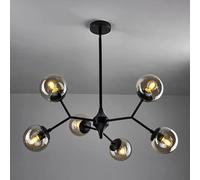 IDHBGJD Grand Lustre Moderne Spoutnik à 5 lumières du Milieu du siècle en métal Noir avec Globe en Verre Suspendu pour Salle à Manger, Cuisine, Salon, Chambre à Coucher, Hall d'entrée