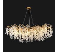 IDHBGJD Grand Lustre rectangulaire en Cristal avec Branche d'arbre doré, Lustre Moderne pour Salle à Manger - Luminaire élégant à 10 Branches en Cristal pour Salon, Salle à Manger, Chambre à Coucher,